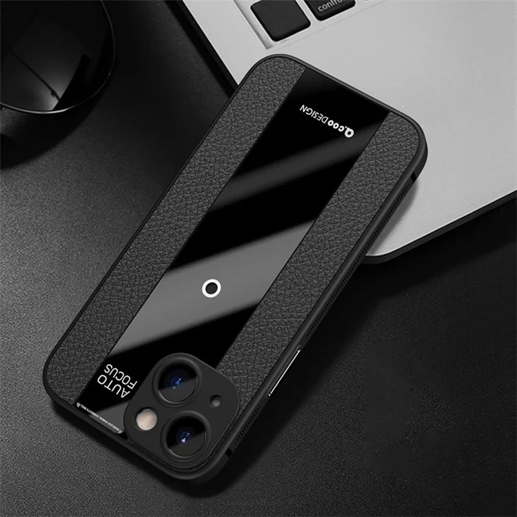 Q.COO For iPhone 14 Plus Slim Phone Cover PU Leather+TPU+Acrylic Phone Case Textured Design Shell - Black