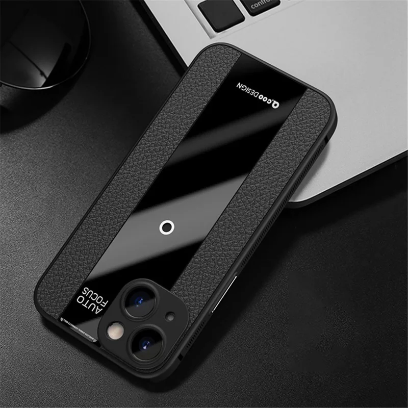 Q.COO For iPhone 15 Plus Dustproof Phone Cover PU Leather+TPU+Acrylic Phone Case - Black