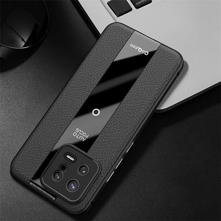 q. Coo Para Xiaomi 13 Cajas de Teléfonos Celulares Tpu Con Recubrimiento de Cuero+cáscara de Choque Acrílico Absorbente - Negro