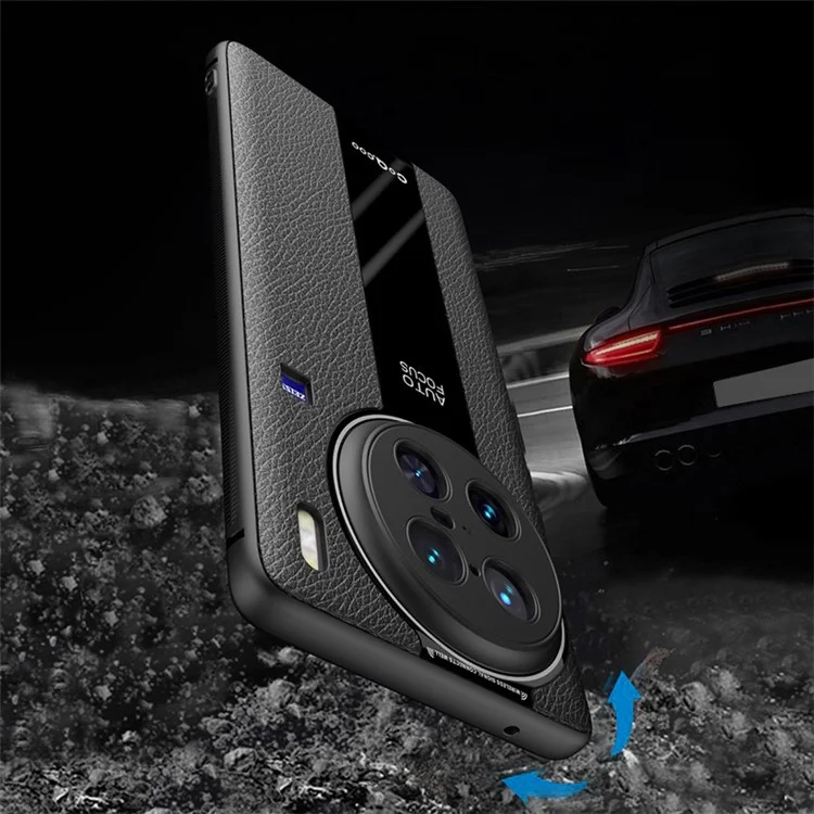 Q.COO Per vivo X90 Pro 5G Custodie per cellulari in pelle rivestita in TPU+Guscio in acrilico con strisce antiscivolo - Nero