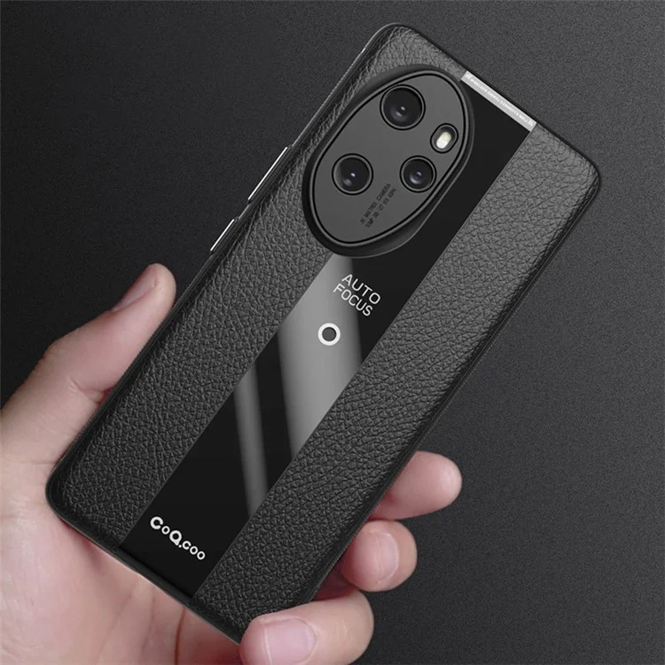 Q.COO Phone Case for Honor 100 5G Cover PU Leather+TPU+Acrylic Reinforced Corners Shell - Black