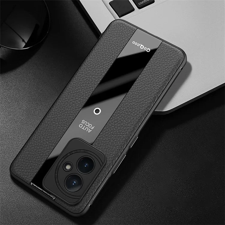 Q.COO Phone Case for Honor 100 5G Cover PU Leather+TPU+Acrylic Reinforced Corners Shell - Black