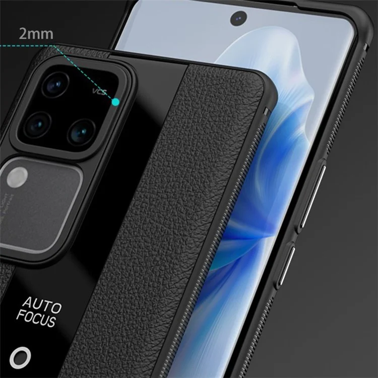 Q.COO Case for vivo S18 5G / S18 Pro 5G Cover PU Leather Coated TPU+Acrylic Phone Shell - Black