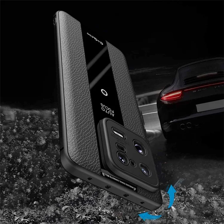 Q.COO For Xiaomi 13 Pro 5G Shockproof Case Textured PU Leather+TPU+Acrylic Phone Protector - Black