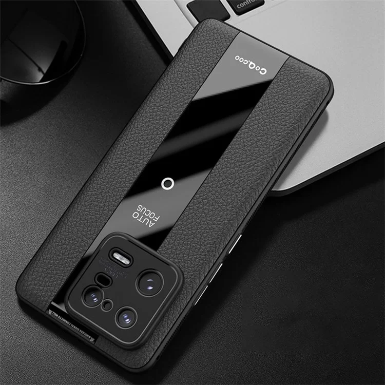 Q.COO For Xiaomi 13 Pro 5G Shockproof Case Textured PU Leather+TPU+Acrylic Phone Protector - Black