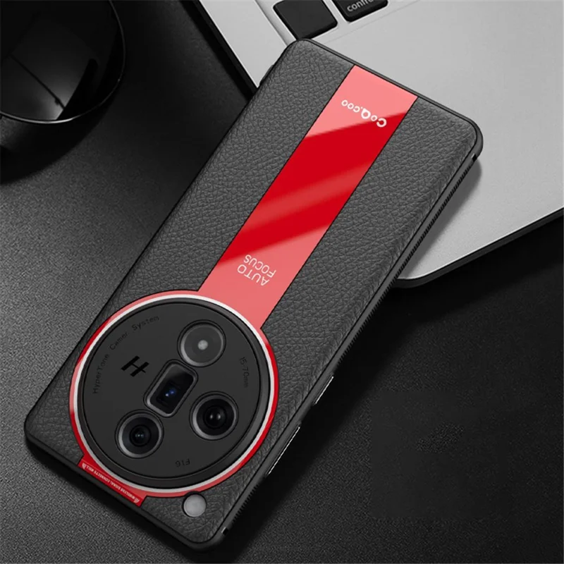 Q.COO For Oppo Find X7 Ultra Back Phone Cover PU Leather+TPU+Acrylic Dustproof Case - Red