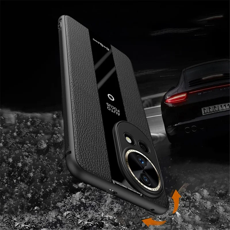 Q.COO For Huawei nova 12 5G Case Bump Proof Textured PU Leather+TPU+Acrylic Smart Phone Shell - Black