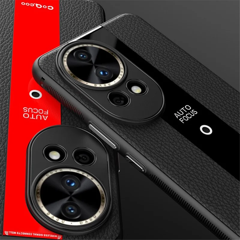 Q.COO For Huawei nova 12 5G Case Bump Proof Textured PU Leather+TPU+Acrylic Smart Phone Shell - Black