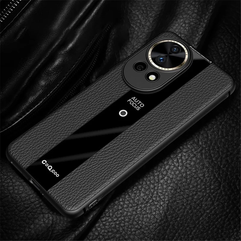 Q.COO For Huawei nova 12 5G Case Bump Proof Textured PU Leather+TPU+Acrylic Smart Phone Shell - Black