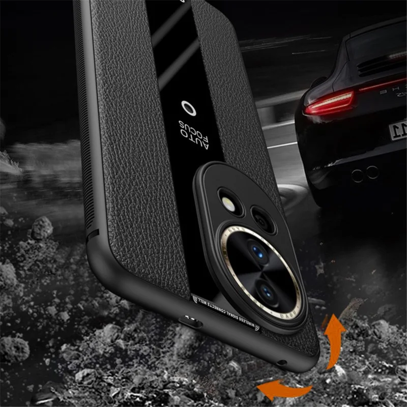 Q.COO For Huawei nova 12 5G Case Bump Proof Textured PU Leather+TPU+Acrylic Smart Phone Shell - Black
