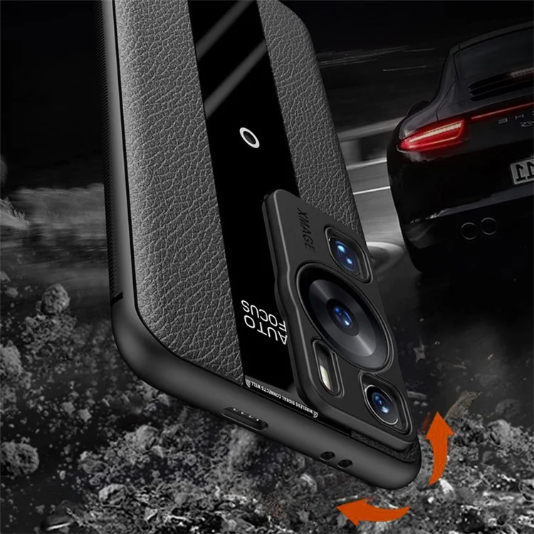 Q.COO Para Huawei P60 Art Case Leather+TPU+Acrylic Lightweight Smartphone Shell - Negro