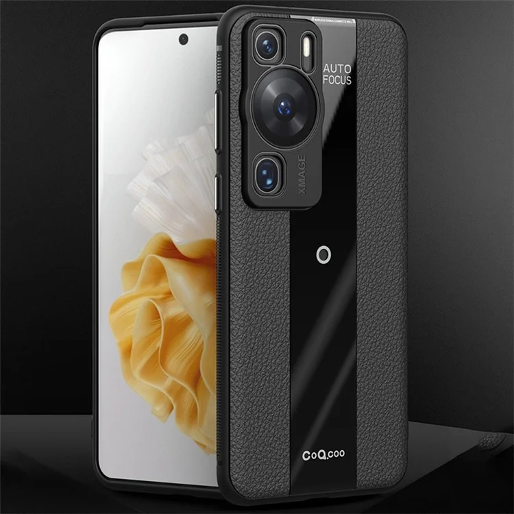 Q.COO Para Huawei P60 Art Case Leather+TPU+Acrylic Lightweight Smartphone Shell - Negro