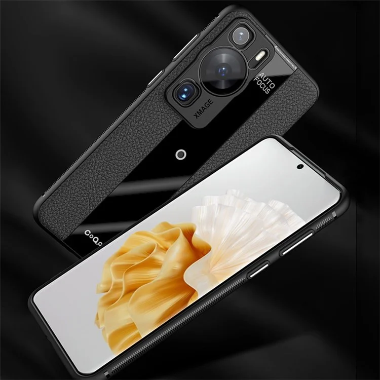 Q.COO Para Huawei P60 Art Case Leather+TPU+Acrylic Lightweight Smartphone Shell - Negro