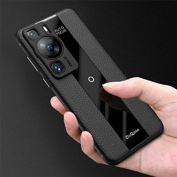 Q.COO Para Huawei P60 Art Case Leather+TPU+Acrylic Lightweight Smartphone Shell - Negro