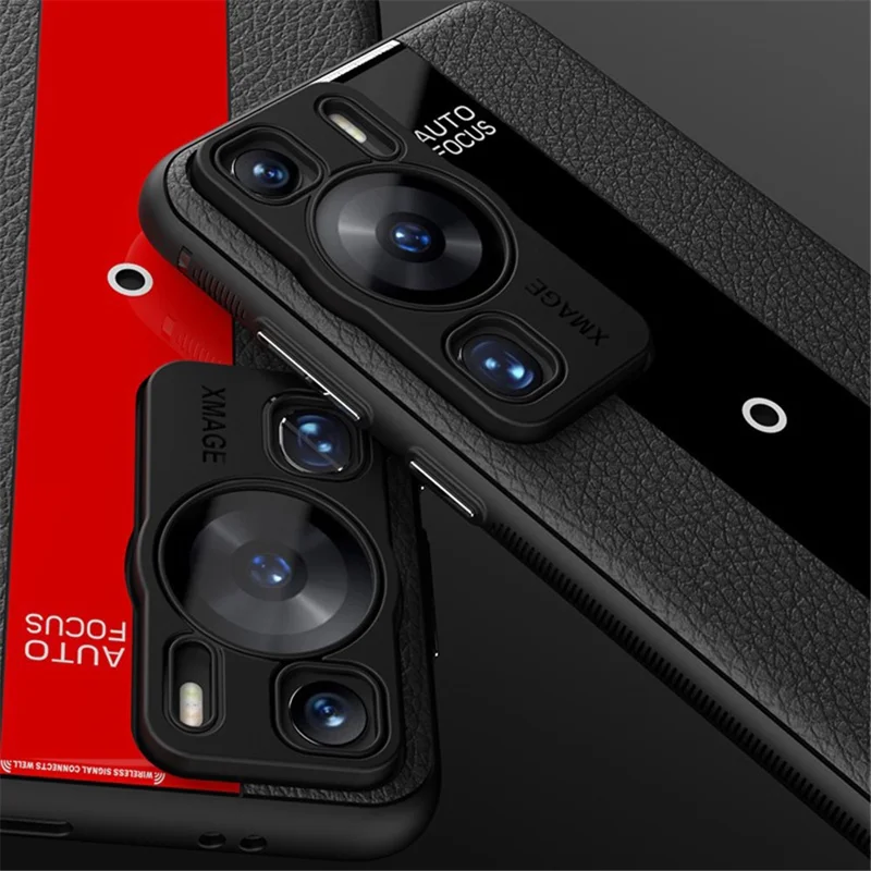 Q.COO For Huawei P60 Art Case Leather+TPU+Acrylic Lightweight Smartphone Shell - Red