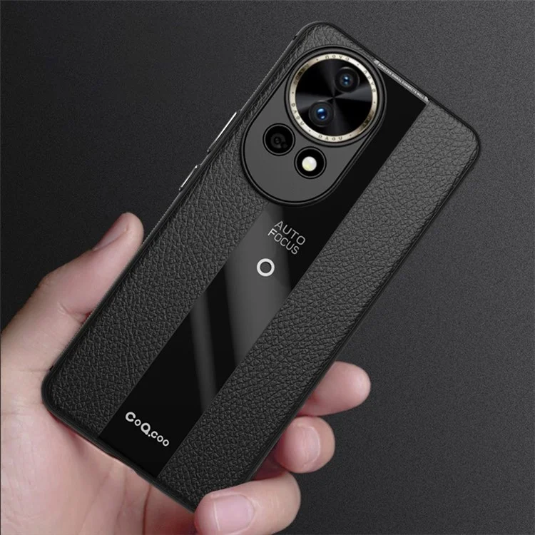 Funda antideslizante Q.COO para Huawei nova 12 Pro 5G / 12 Ultra 5G, cubierta de piel sintética + TPU + acrílico, carcasa delgada para teléfono inteligente - Negro