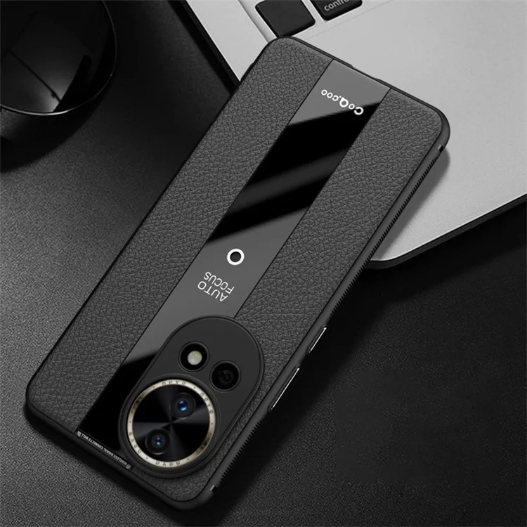 Funda antideslizante Q.COO para Huawei nova 12 Pro 5G / 12 Ultra 5G, cubierta de piel sintética + TPU + acrílico, carcasa delgada para teléfono inteligente - Negro