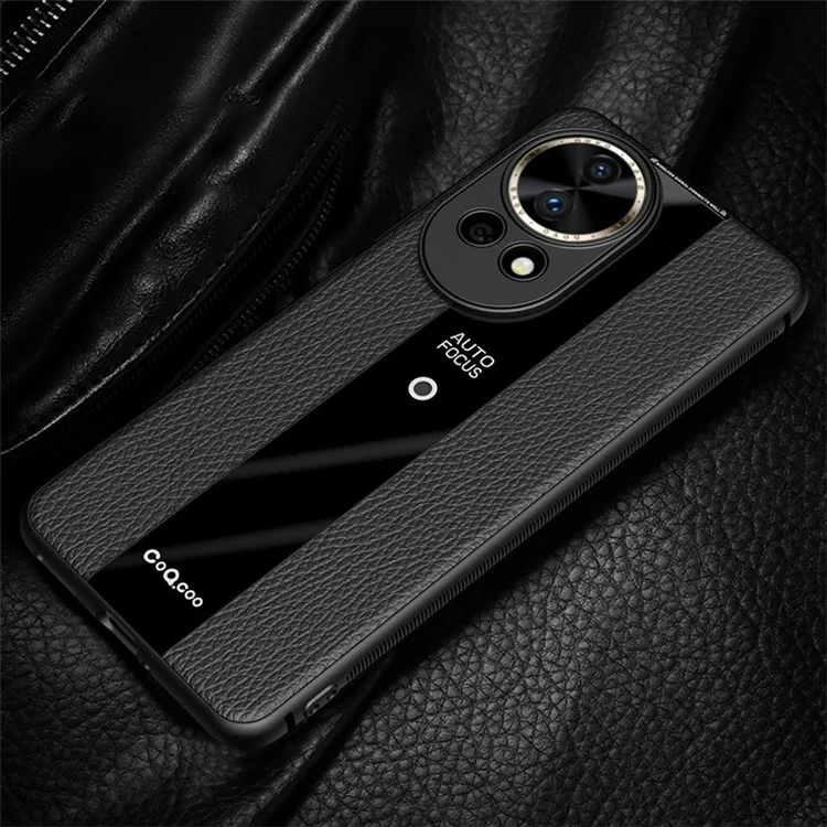 Funda antideslizante Q.COO para Huawei nova 12 Pro 5G / 12 Ultra 5G, cubierta de piel sintética + TPU + acrílico, carcasa delgada para teléfono inteligente - Negro