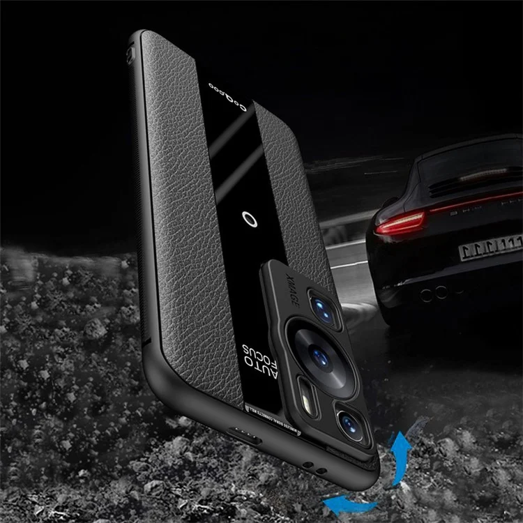 Q.COO For Huawei P60 / P60 Pro Fall Proof Case PU Leather+TPU+Acrylic Phone Shell - Black