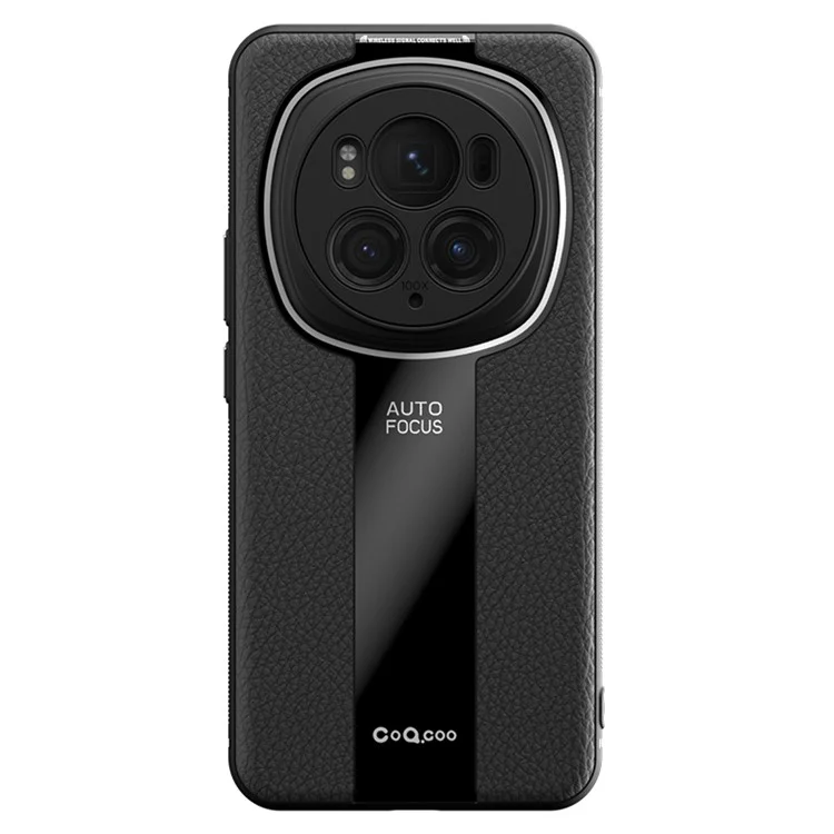 Q.COO For Honor Magic6 Pro 5G Stoßfeste Hülle PU-Leder+TPU+Acryl Handyhülle - Schwarz