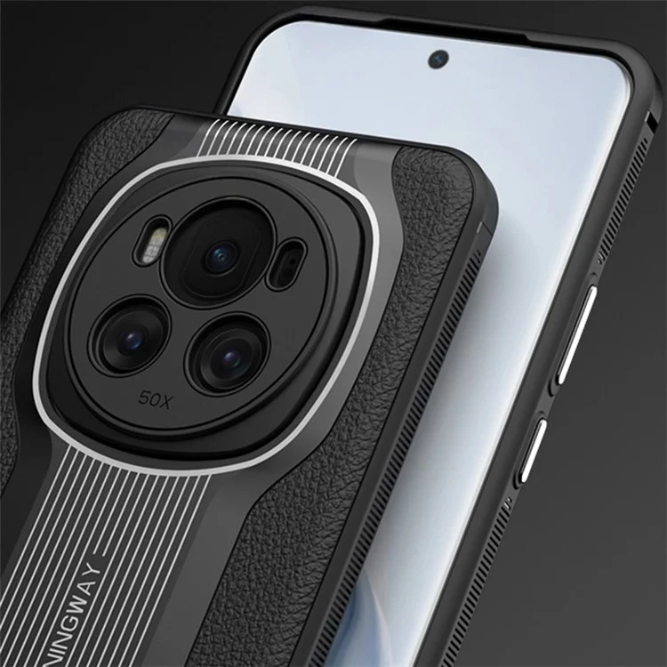 Q.COO For Honor Magic6 Pro 5G Stoßfeste Hülle PU-Leder+TPU+Acryl Handyhülle - Schwarz
