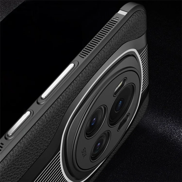 Q.COO For Honor Magic6 Pro 5G Stoßfeste Hülle PU-Leder+TPU+Acryl Handyhülle - Schwarz