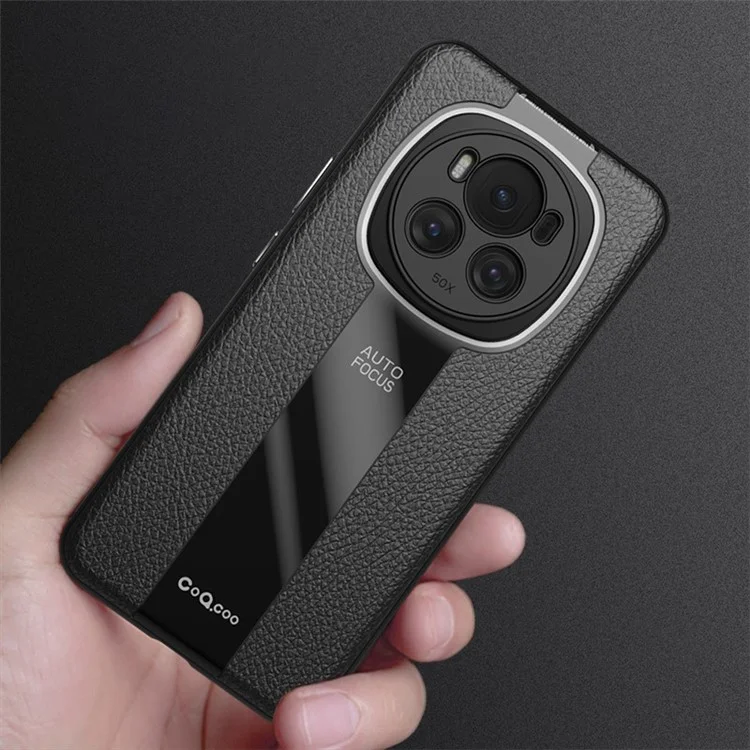 Q.COO For Honor Magic6 Pro 5G Stoßfeste Hülle PU-Leder+TPU+Acryl Handyhülle - Schwarz