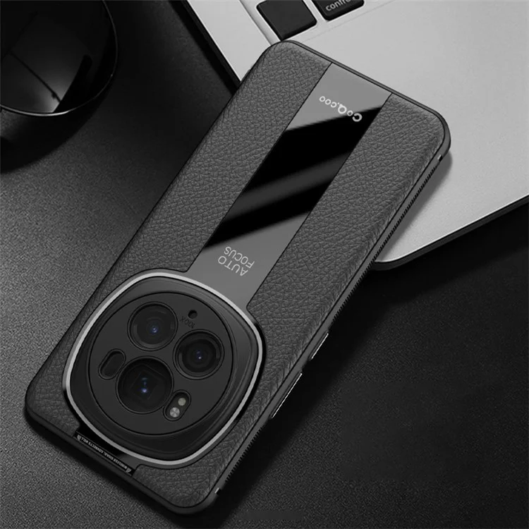 Q.COO For Honor Magic6 Pro 5G Stoßfeste Hülle PU-Leder+TPU+Acryl Handyhülle - Schwarz