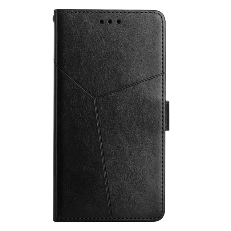 HT01 For Realme 12 4G / 12+ 5G Case Flip Wallet Leather Cover Y-Shaped Lines Imprinted - Black