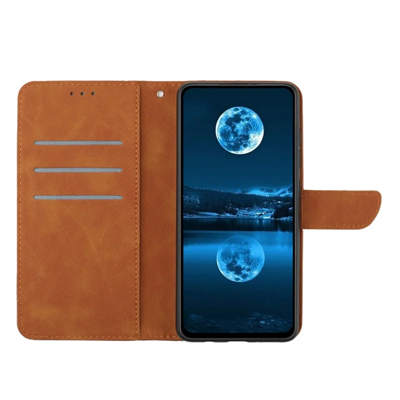 HT05 For Realme 12 4G / 12+ 5G Wallet Case PU Leather Stand Phone Cover Lines Imprinted - Brown