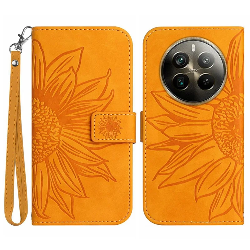 HT04 For Realme 12 Pro 5G / 12 Pro+ 5G Case Skin-touch Leather Phone Cover with Wallet Stand - Yellow