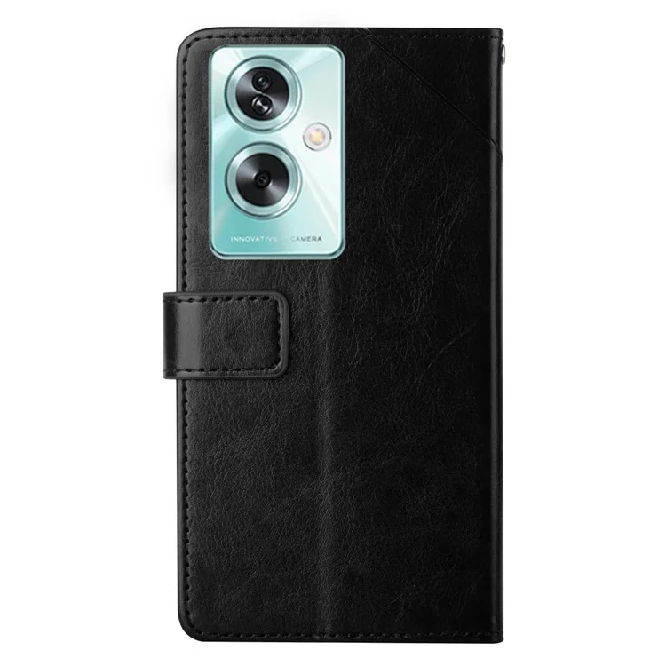 For Oppo Reno11 F 5G / F25 Pro 5G Case with Wrist Strap Y Shaped Lines Imprint Leather Phone Cover - Black