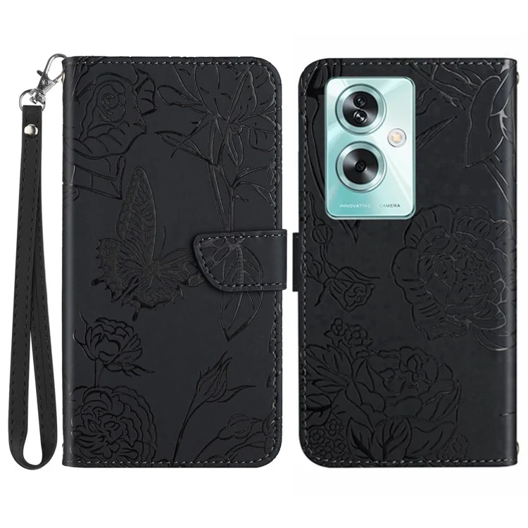 HT03 For Oppo Reno11 F 5G / F25 Pro 5G Leather Case Butterfly Flower Wallet Phone Cover - Black