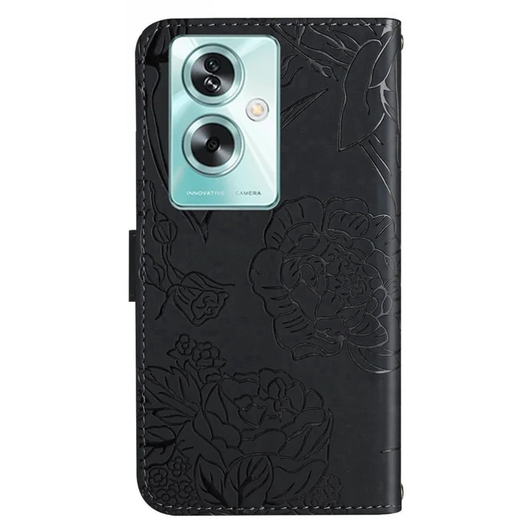 HT03 For Oppo Reno11 F 5G / F25 Pro 5G Leather Case Butterfly Flower Wallet Phone Cover - Black