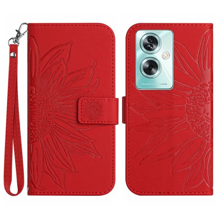 HT04 Für Oppo Reno11 F 5G / F25 Pro 5G Hülle Sonnenblumenmuster Wallet Flip Leder Handyhülle - Rot