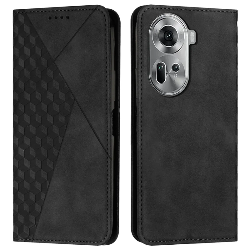 For Oppo Reno11 5G (Global) Case Leather+TPU Scratch-proof Phone Cover with Magnetic Closure - Black