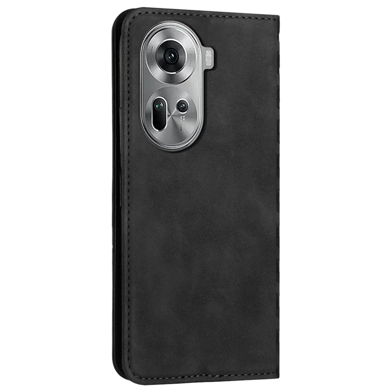 For Oppo Reno11 5G (Global) Case Leather+TPU Scratch-proof Phone Cover with Magnetic Closure - Black