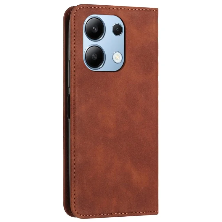 Para Xiaomi Redmi Note 13 4G Funda Resistente a Golpes de Cuero de PU con Soporte Plegable - Marrón