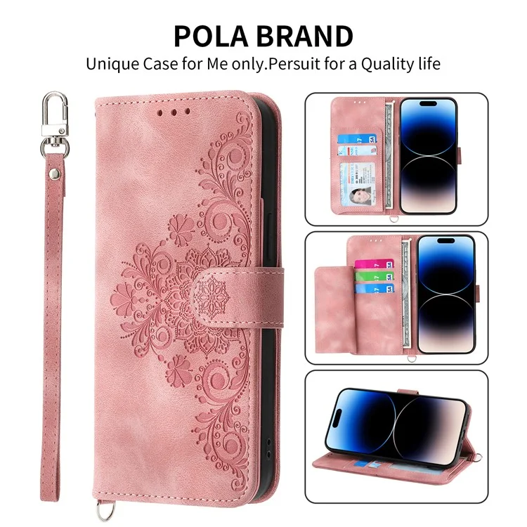 For Xiaomi Redmi K70E 5G / Xiaomi Poco X6 Pro 5G Crossbody Leather Cover Flower Pattern Wallet Case with 2 Straps - Pink
