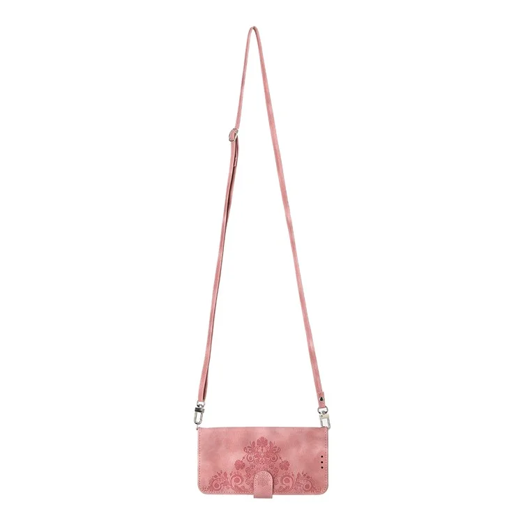 For Xiaomi Redmi K70E 5G / Xiaomi Poco X6 Pro 5G Crossbody Leather Cover Flower Pattern Wallet Case with 2 Straps - Pink