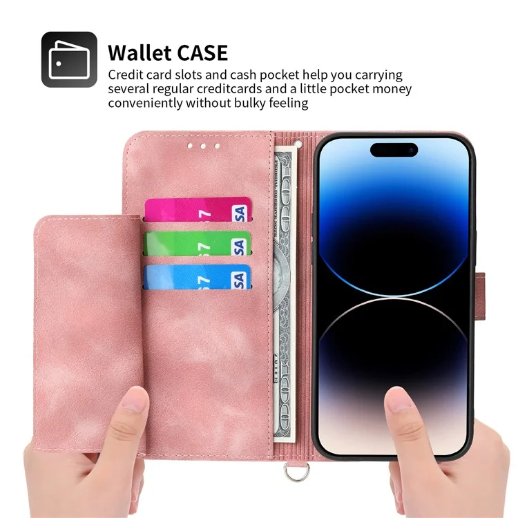 For Xiaomi Redmi K70E 5G / Xiaomi Poco X6 Pro 5G Crossbody Leather Cover Flower Pattern Wallet Case with 2 Straps - Pink