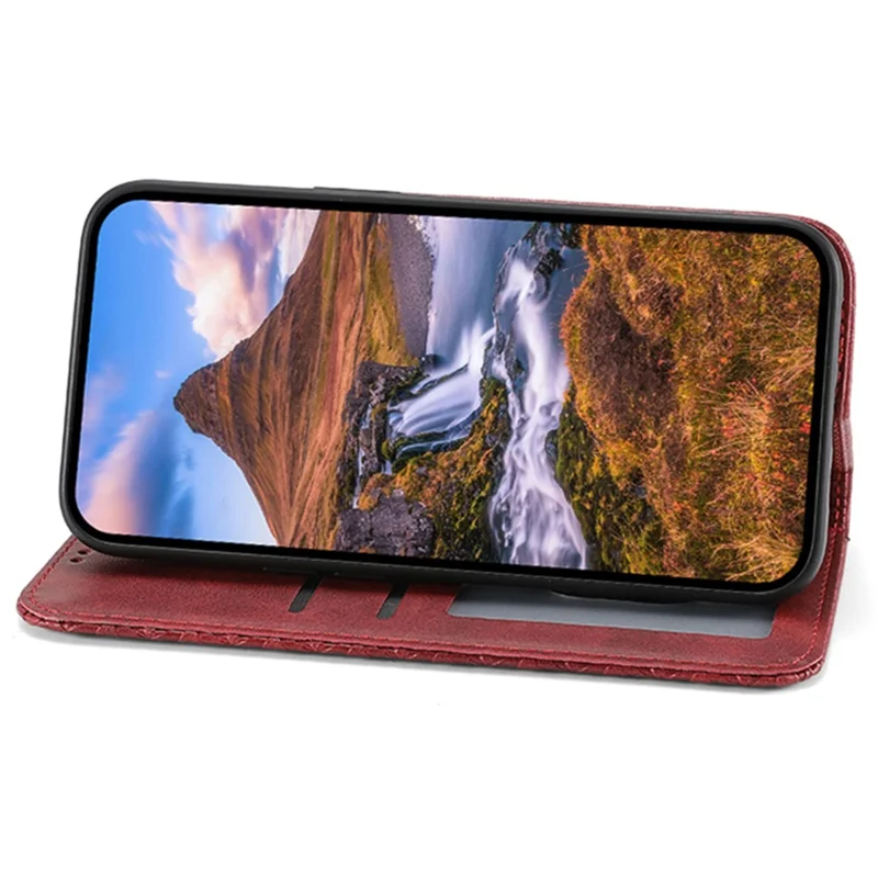 Phone Cover for Google Pixel 9 Pro XL Phone Stand Case PU Leather Rhombus Imprinted Pattern Wallet - Red