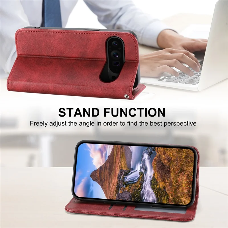 Phone Cover for Google Pixel 9 Pro XL Phone Stand Case PU Leather Rhombus Imprinted Pattern Wallet - Red
