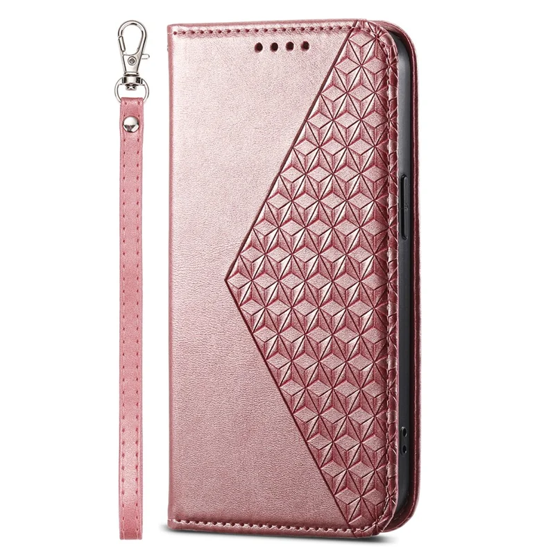 For Xiaomi Redmi A3 / Poco C61 4G Case PU Leather+TPU Rhombus Imprinted Phone Cover Wallet - Rose Gold