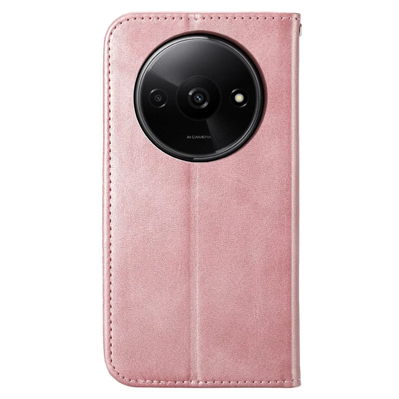 For Xiaomi Redmi A3 / Poco C61 4G Case PU Leather+TPU Rhombus Imprinted Phone Cover Wallet - Rose Gold