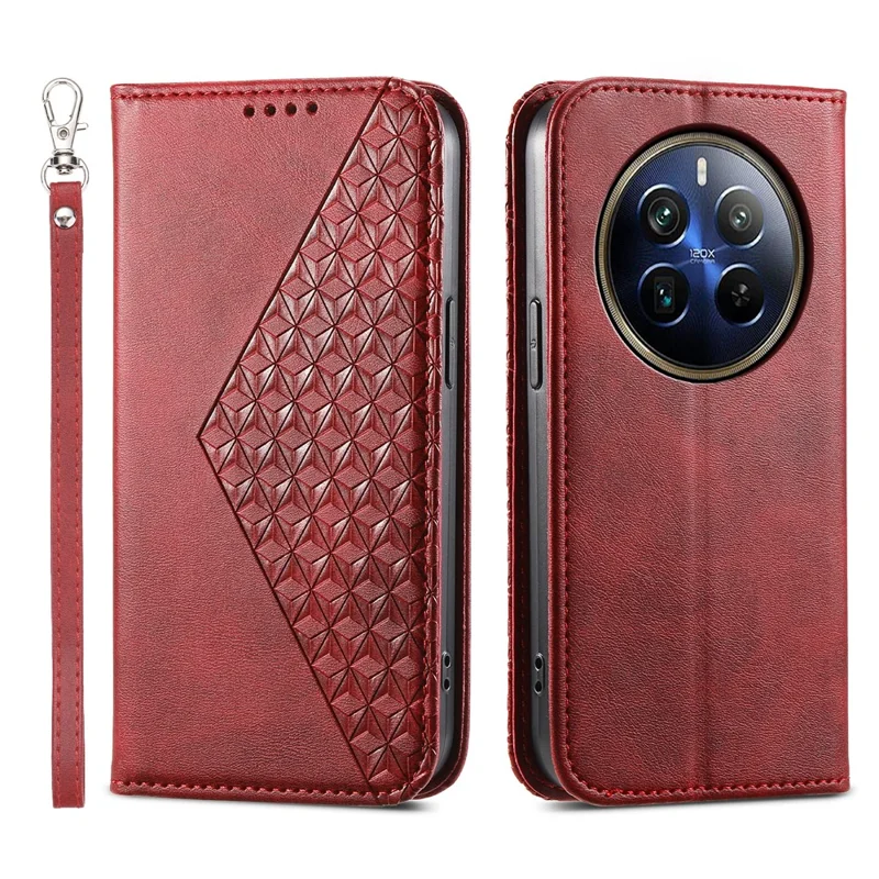 For Realme 12 Pro 5G / Realme 12 Pro+ 5G Case Rhombus Imprinted PU Leather+TPU Phone Cover - Red