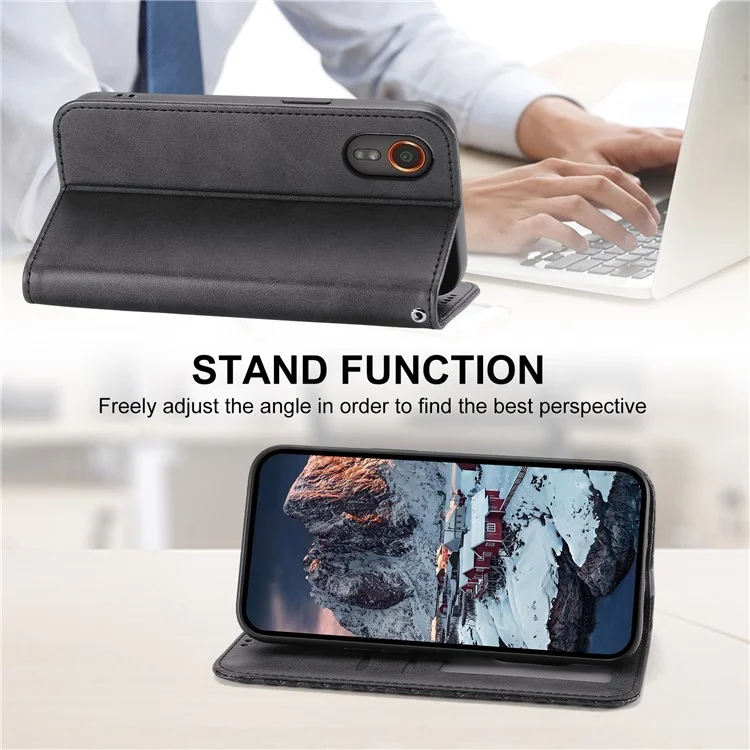 For Samsung Galaxy Xcover7 Case PU Leather+TPU Rhombus Imprinted Cell Phone Stand Cover - Black