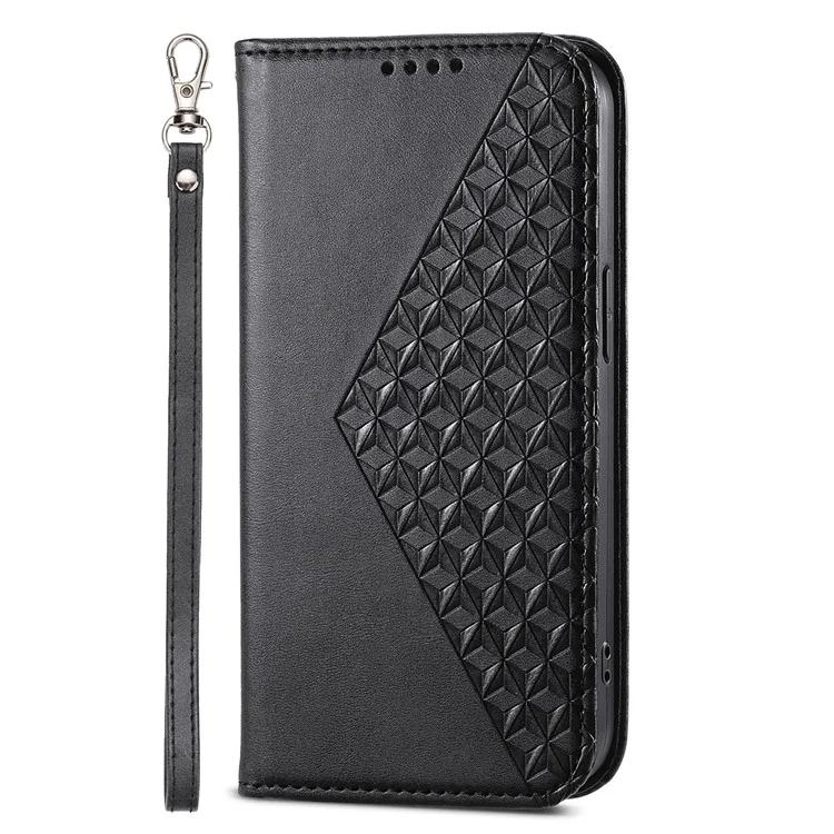 For Samsung Galaxy Xcover7 Case PU Leather+TPU Rhombus Imprinted Cell Phone Stand Cover - Black