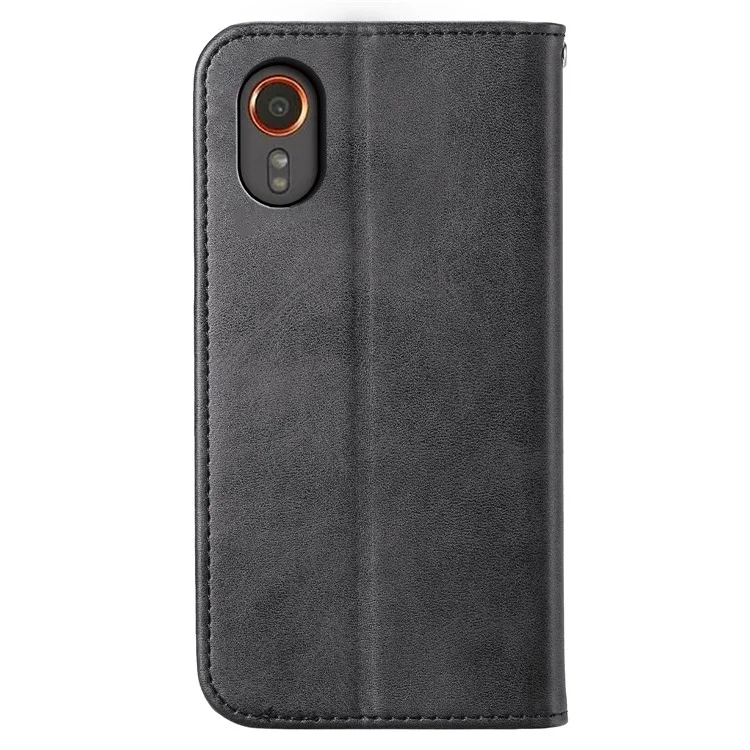 For Samsung Galaxy Xcover7 Case PU Leather+TPU Rhombus Imprinted Cell Phone Stand Cover - Black