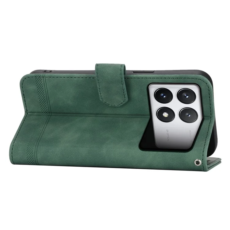 DIERFENG DF-03 Flip Phone Cover para Xiaomi Redmi K70E 5G / Poco X6 Pro 5G Linhas Estampadas Carteira Stand Mobile Leather Case - Verde